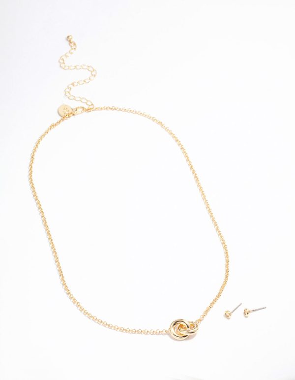 Gold Plated Circle Cubic Zirconia Necklace & Earrings Set on Sale - Image 3