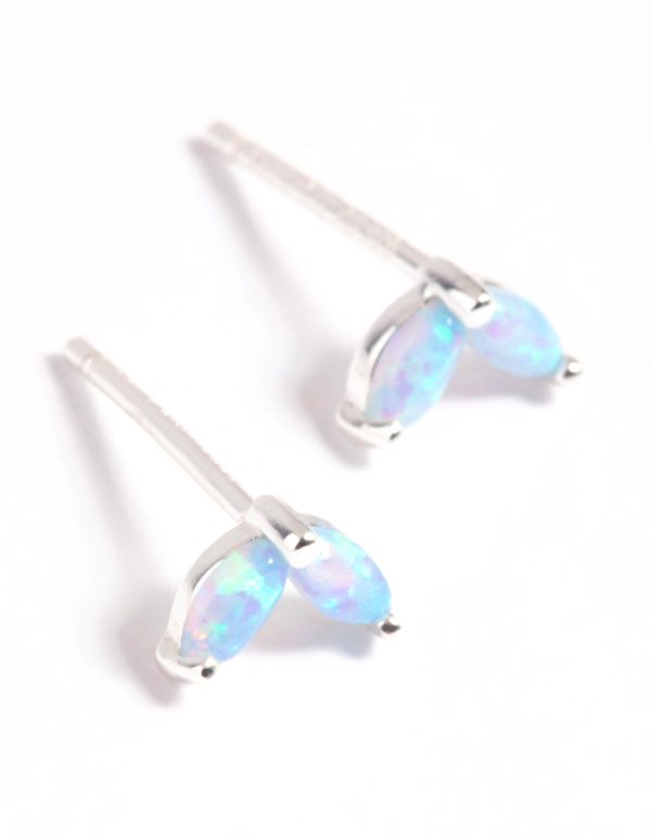 Sterling Silver Opal Dolphin Tail Stud Earrings Supply
