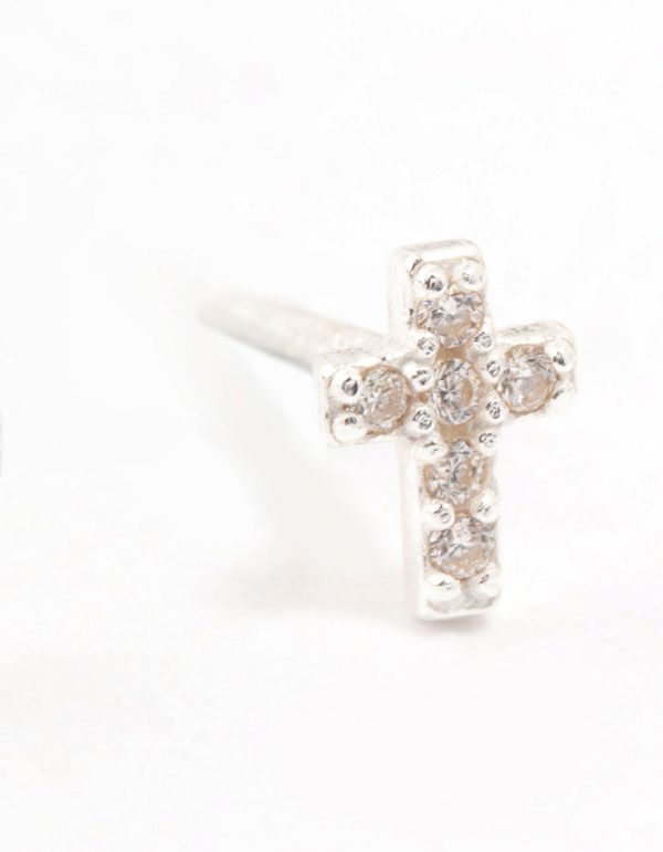 Cubic Zirconia Cross Sterling Silver Stud Earrings Discount - Image 3