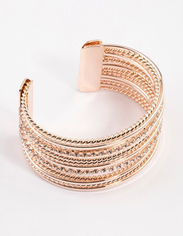 Rose Gold Layered Diamante Wrist Cuff Cheap