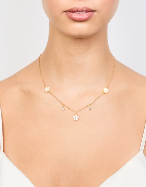 Waterproof Gold Plated Stainless Steel Cubic Zirconia Heart Floral Pendant Necklace Online Sale - Image 2