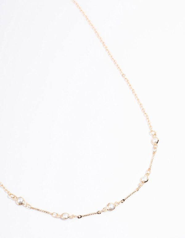 Gold Encased Pearl Station Necklace Fashion