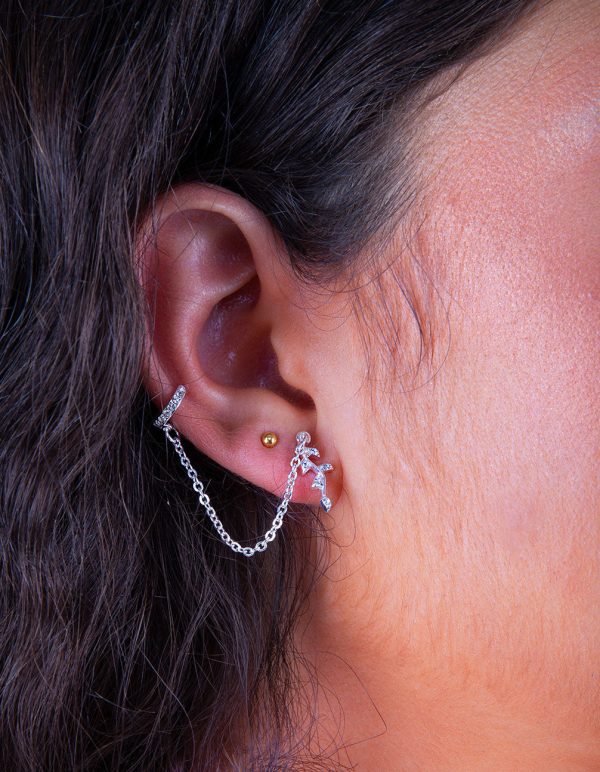 Silver Flower Chain Cuff Earrings on Sale - Image 4