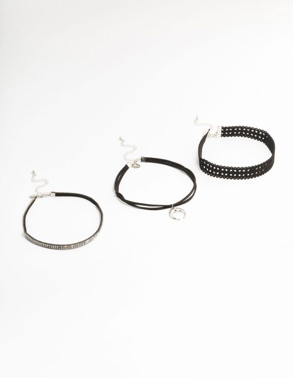 Silver Crescent Choker Pack For Cheap