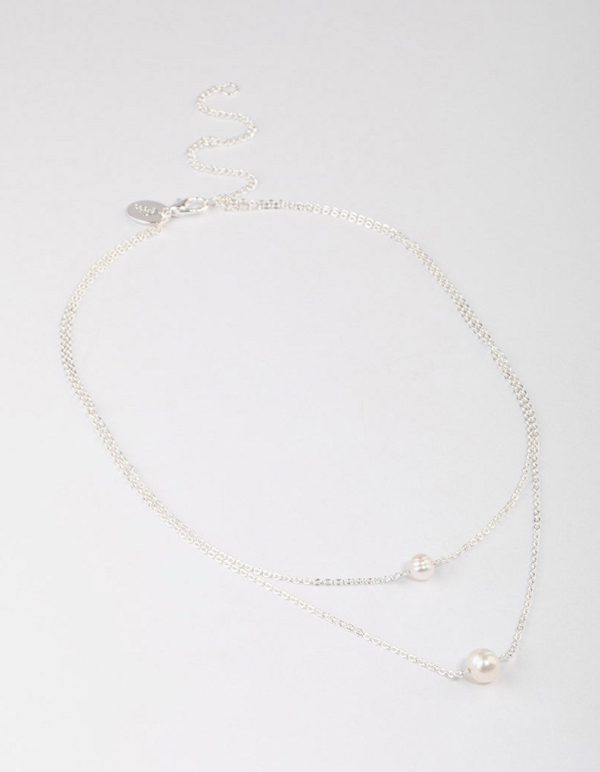 Silver Plated Double Freshwater Pearl Double Layer Necklace Hot on Sale - Image 2