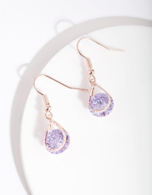 Rose Gold Cubic Zirconia Purple Diamante Teardrop Earrings For Discount