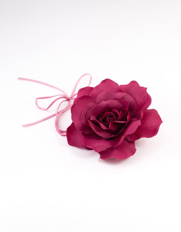 Maroon Fabric Large Flower Choker on Sale