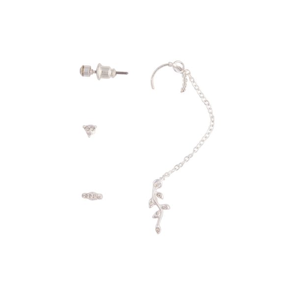 Silver Flower Chain Cuff Earrings on Sale - Image 3