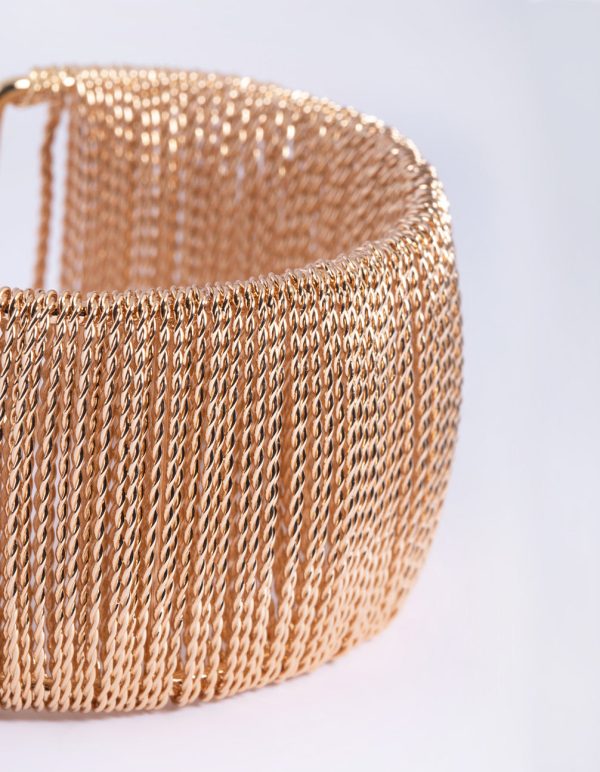 Gold Wide Chain Cuff Bangle Bracelet Hot on Sale - Image 3