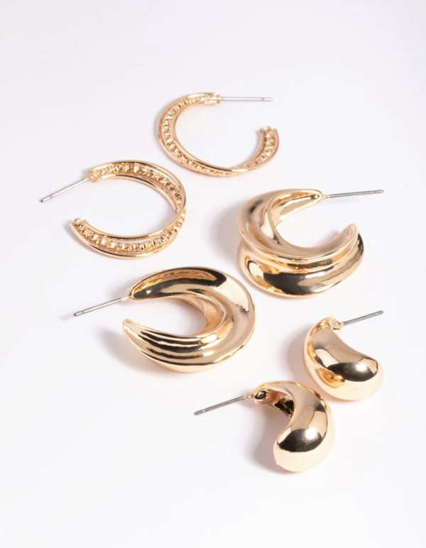 Gold Mixed Texture Earring Pack For Sale