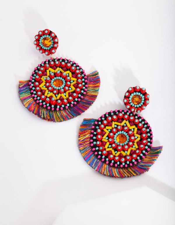Fabric Bright Disc Tassel Earrings Online now