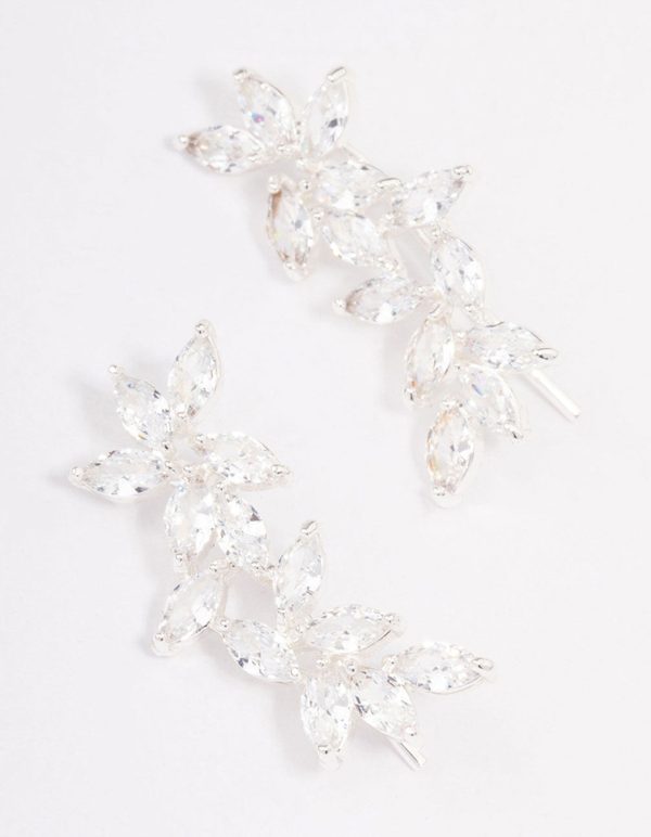 Silver Leaf Vine Crawler Drop Earrings Discount