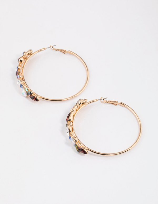 Gold Cluster Diamante Hoop Earrings Hot on Sale - Image 2