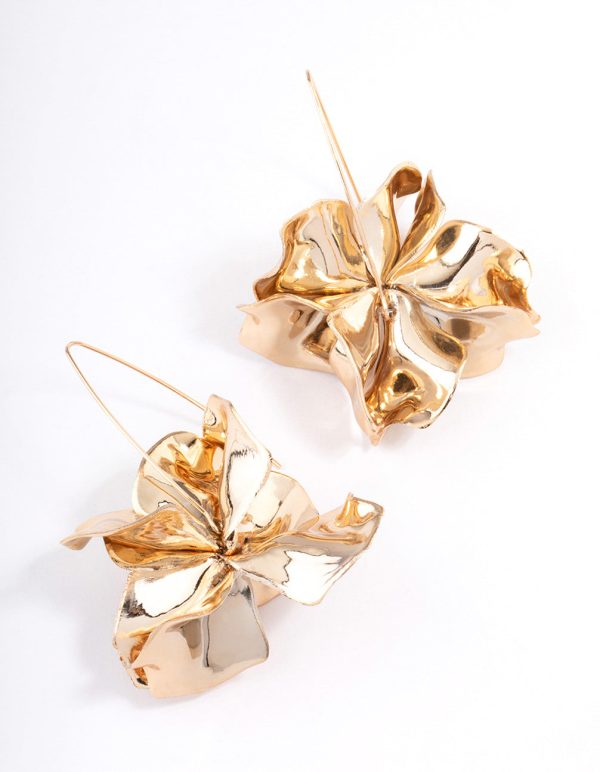 Gold Frosted Flower Drop Earrings Discount