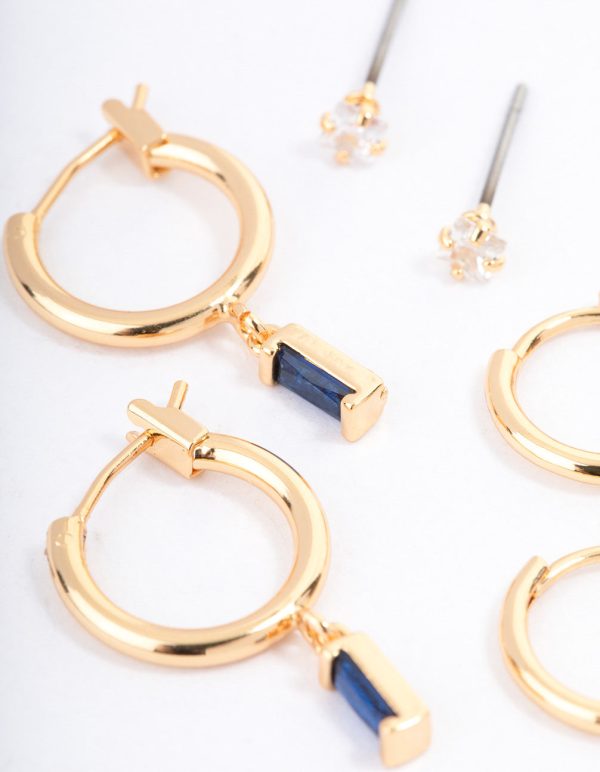Gold Plated Brass Cubic Zirconia Emerald Cut Huggie Earrings Pack Supply - Image 2