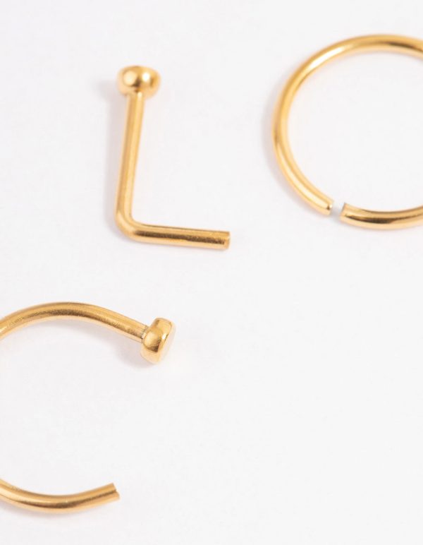 Gold Plated Titanium Basic Nose Ring Pack For Sale - Image 2