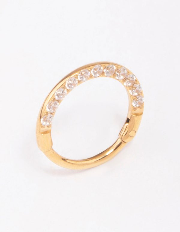 Gold Plated Cubic Zirconia Clicker Earrings 7mm Fashion - Image 2