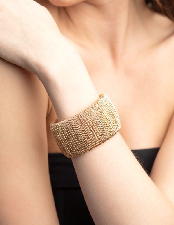 Gold Wide Chain Cuff Bangle Bracelet Hot on Sale - Image 2