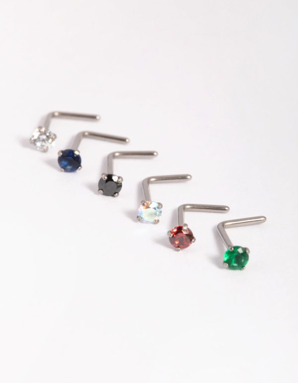 Titanium Mixed Stone Nose Stud 6-Pack Online Sale - Image 2