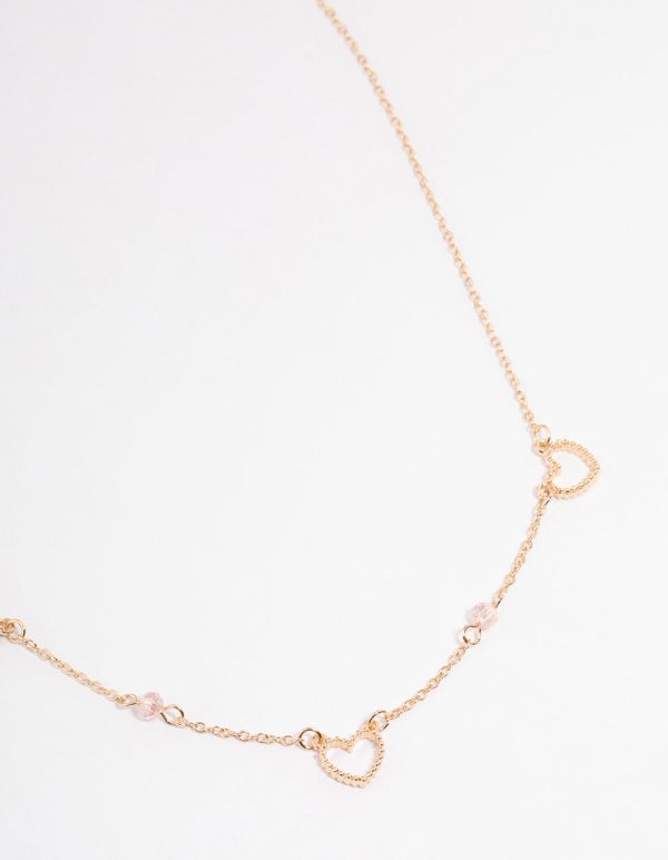 Gold Open Heart & Beaded Station Necklace Online