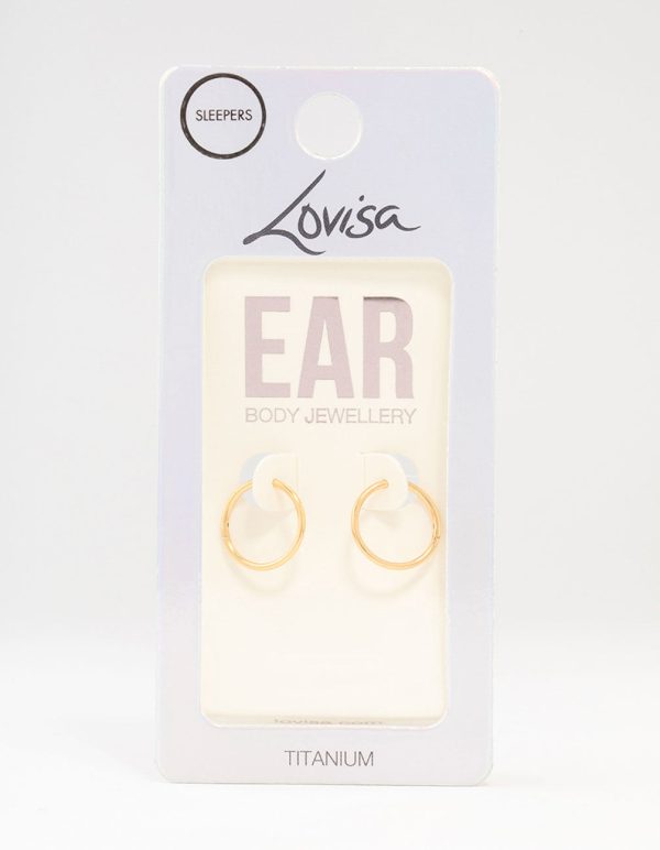 Gold Plated Titanium Sleeper Earrings 12 MM For Cheap - Image 3