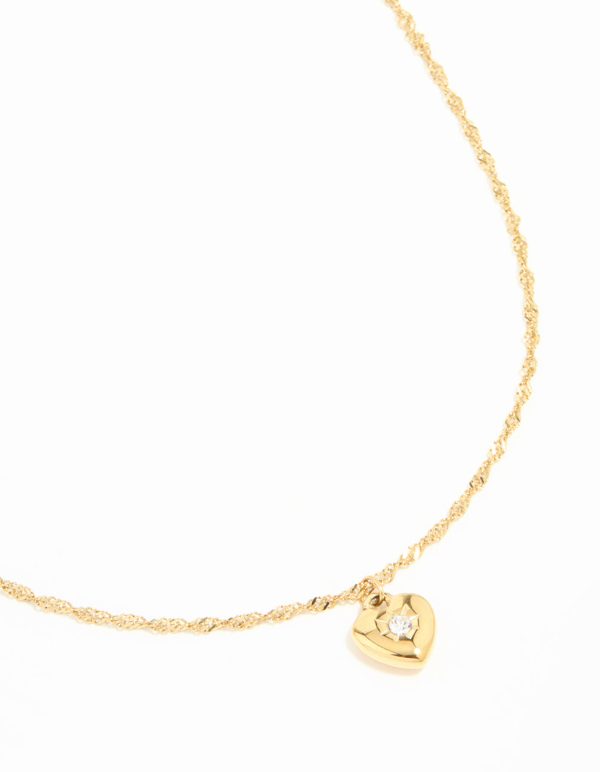 Waterproof Gold Plated Stainless Steel Cubic Zirconia Puffy Heart Necklace For Discount