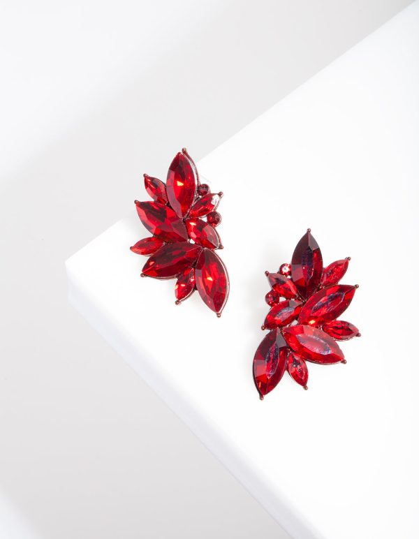 Red Gem Statement Stud Earrings Sale