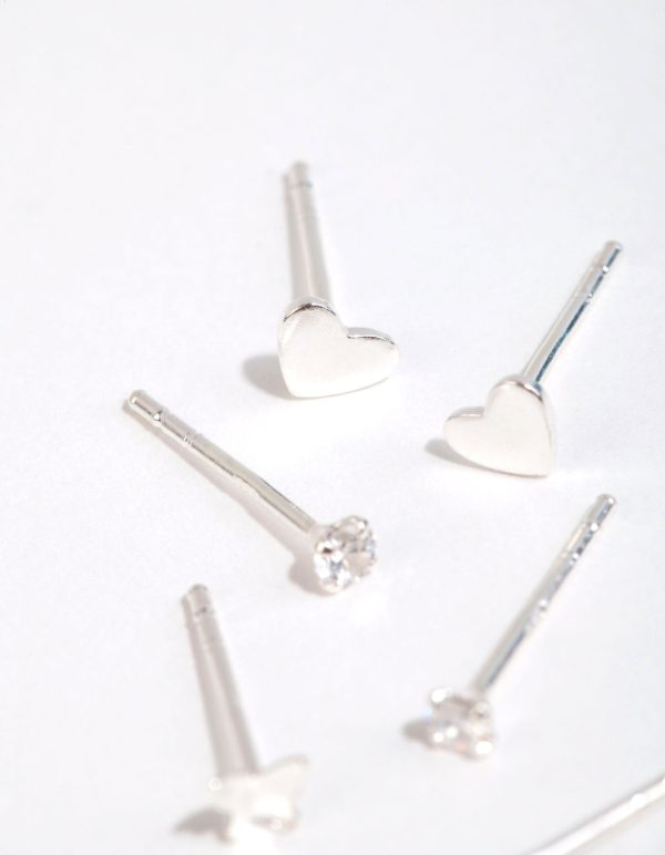 Sterling Silver Heart & Butterfly Stud Earring Pack on Sale - Image 2