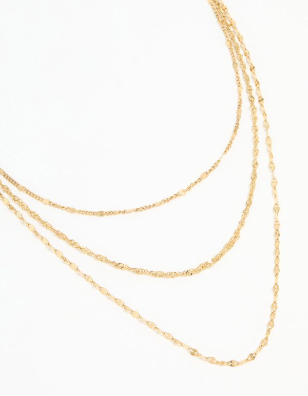 Waterproof Gold Plated Stainless Steel Triple Chain Layered Necklace For Discount