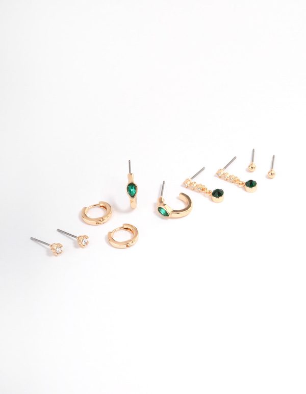Green Staple Round & Pearl Earrings 5-Pack Cheap