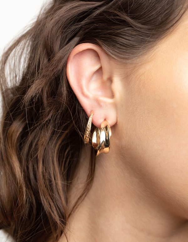 Gold Mixed Texture Earring Pack For Sale - Image 2