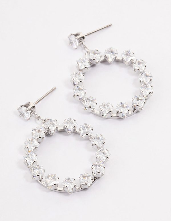 Silver Square Stone Wreath Drop Earrings For Discount