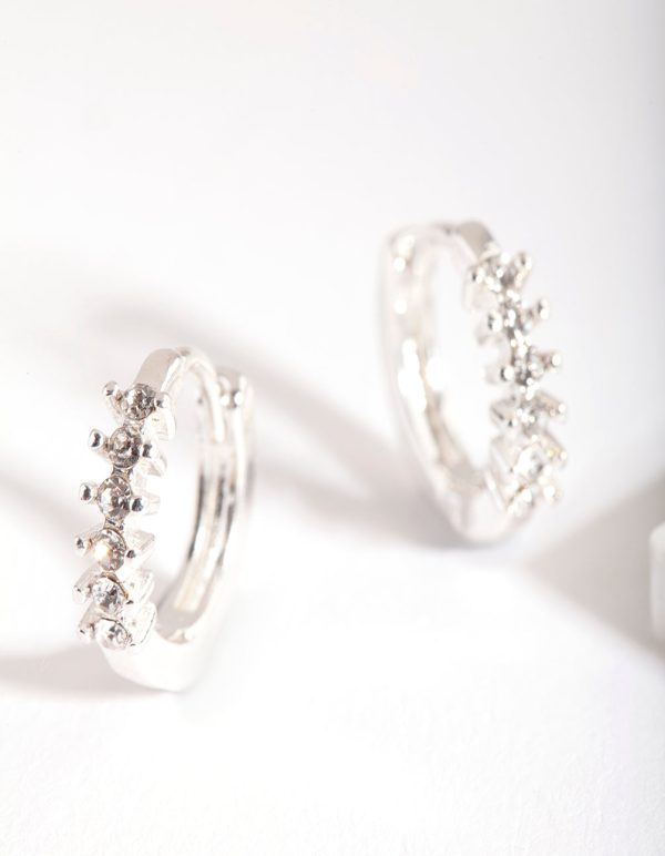 Silver Jagged Diamante Huggie Discount