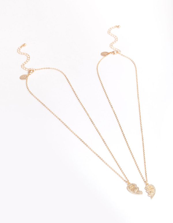 Gold BFF Diamante Heart Necklace Pack Online now