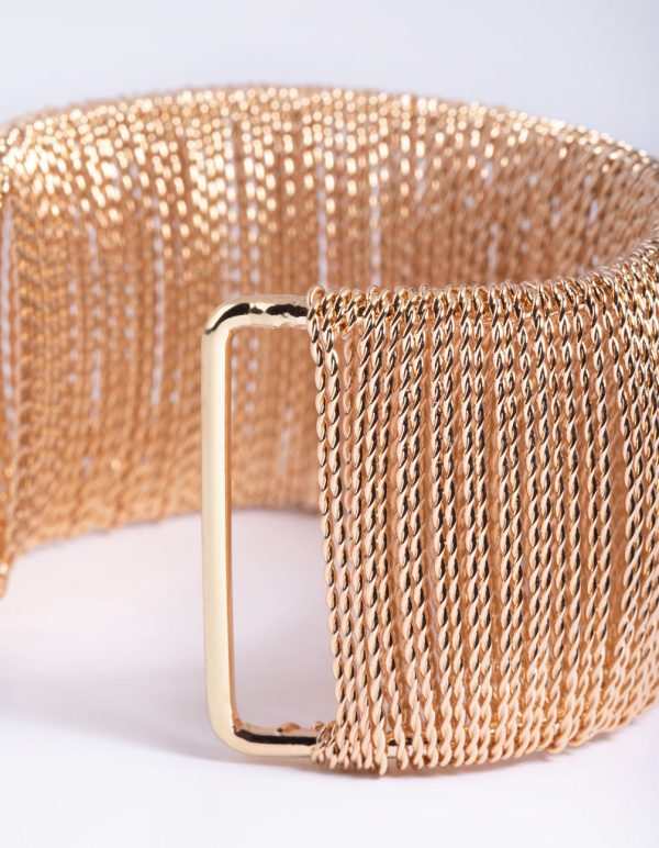 Gold Wide Chain Cuff Bangle Bracelet Hot on Sale - Image 4