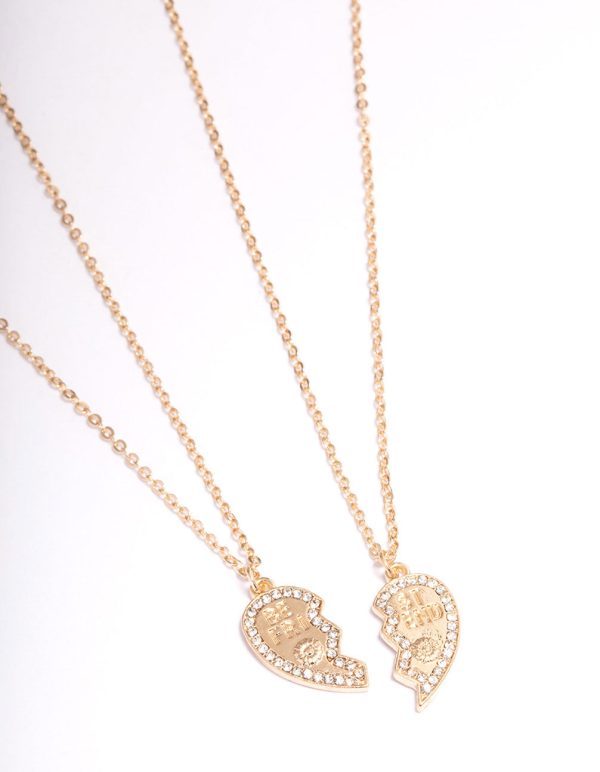 Gold BFF Diamante Heart Necklace Pack Online now - Image 3