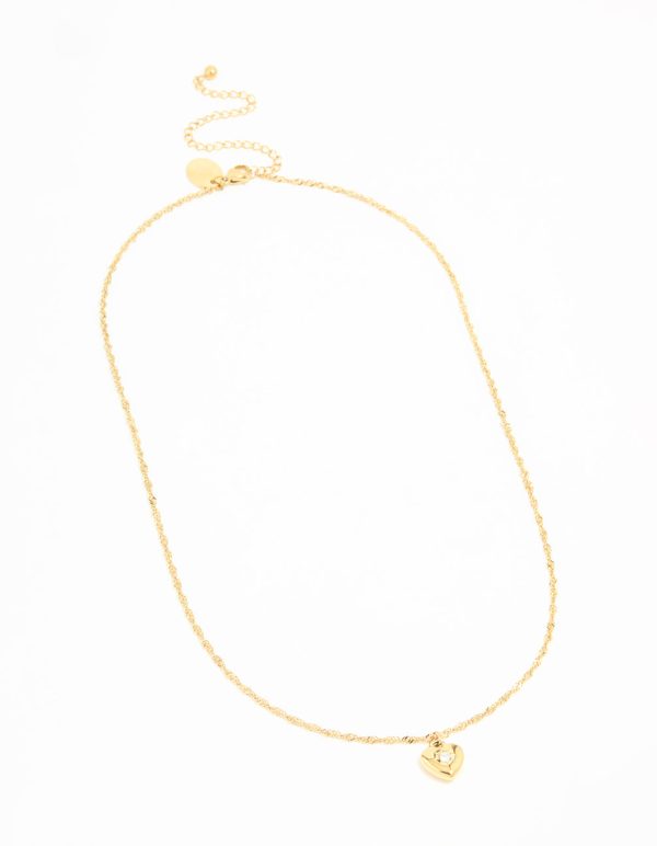 Waterproof Gold Plated Stainless Steel Cubic Zirconia Puffy Heart Necklace For Discount - Image 4