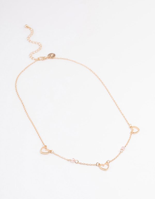 Gold Open Heart & Beaded Station Necklace Online - Image 2