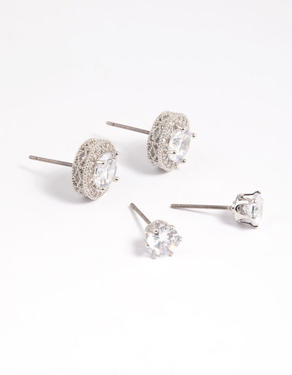 Silver Diamond Simulant Stud Earring Set For Cheap - Image 4