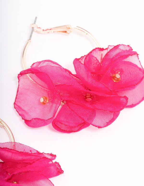 Rose Gold Flower Medium Hoop Earrings on Sale - Image 3