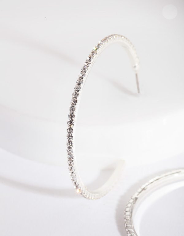 Silver Fine Diamante Hoop Earrings For Discount - Image 2