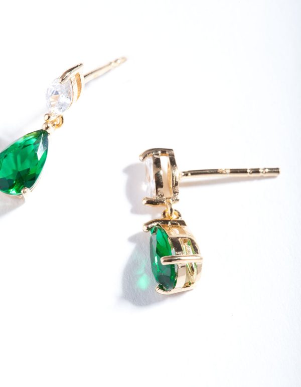Gold Plated Sterling Silver Green Cubic Zirconia Teardrop Earrings Online - Image 4