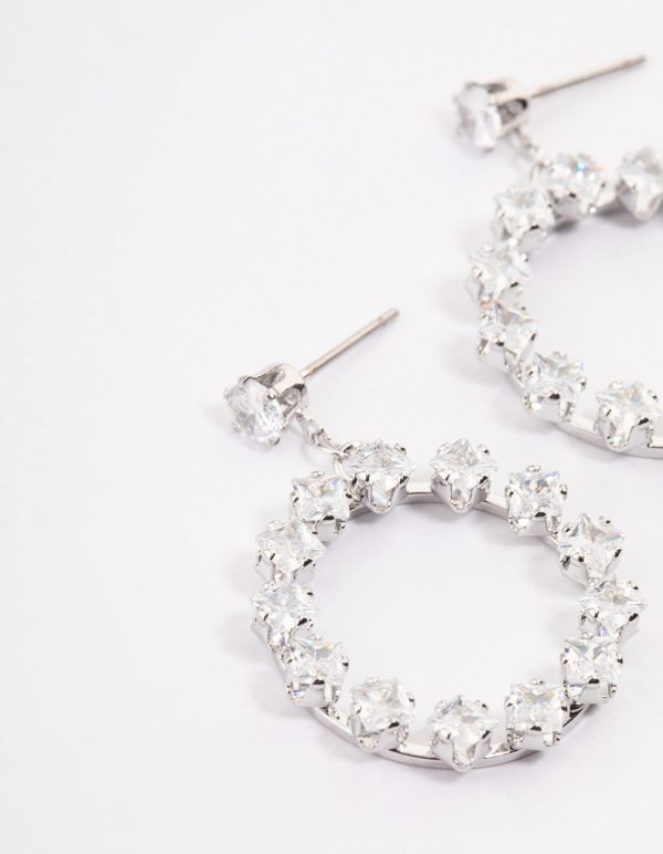 Silver Square Stone Wreath Drop Earrings For Discount - Image 2