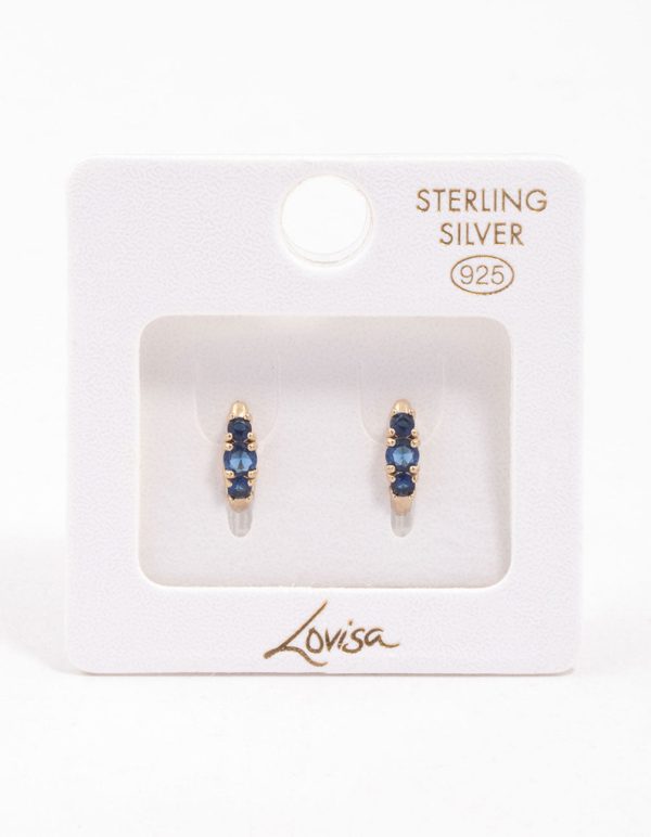 Gold Plated Sterling Silver Round Cubic Zirconia Huggie Earrings on Sale - Image 3