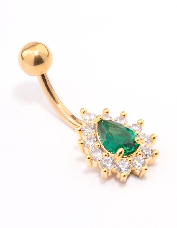 Gold Plated Surgical Steel Cubic Zirconia Spikey Pear Belly Ring Supply