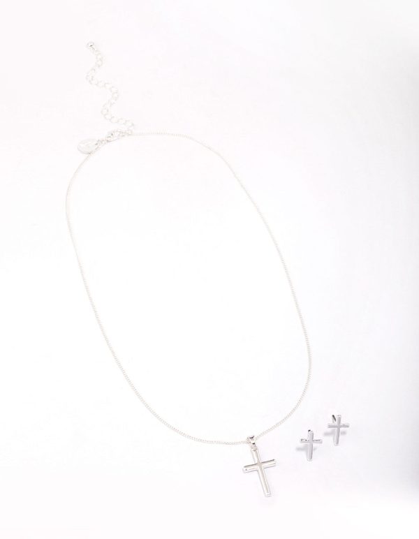 Silver Plain Cross Jewellery Set Cheap - Image 3