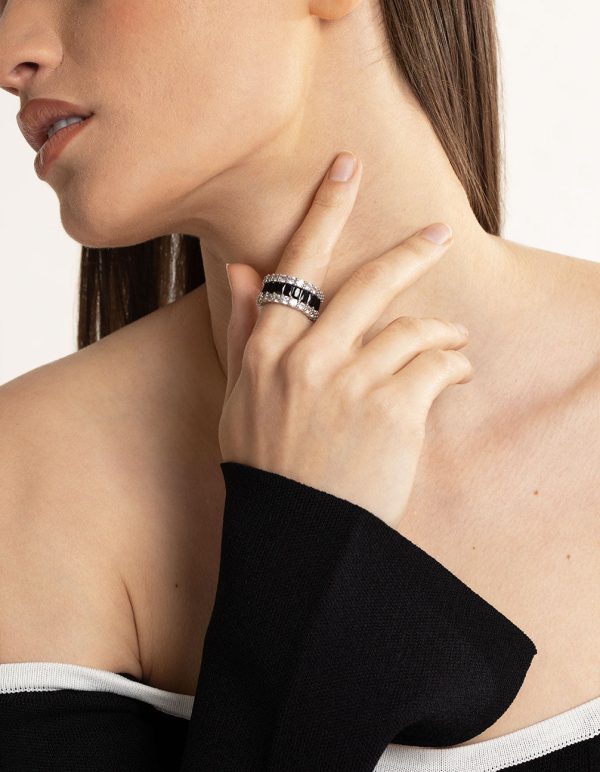 Silver Cubic Zirconia Large Baguette 3-Row Ring Online now - Image 2