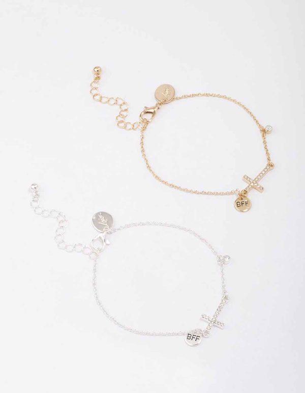 Mixed Metal Diamante Side Cross Bracelet For Cheap