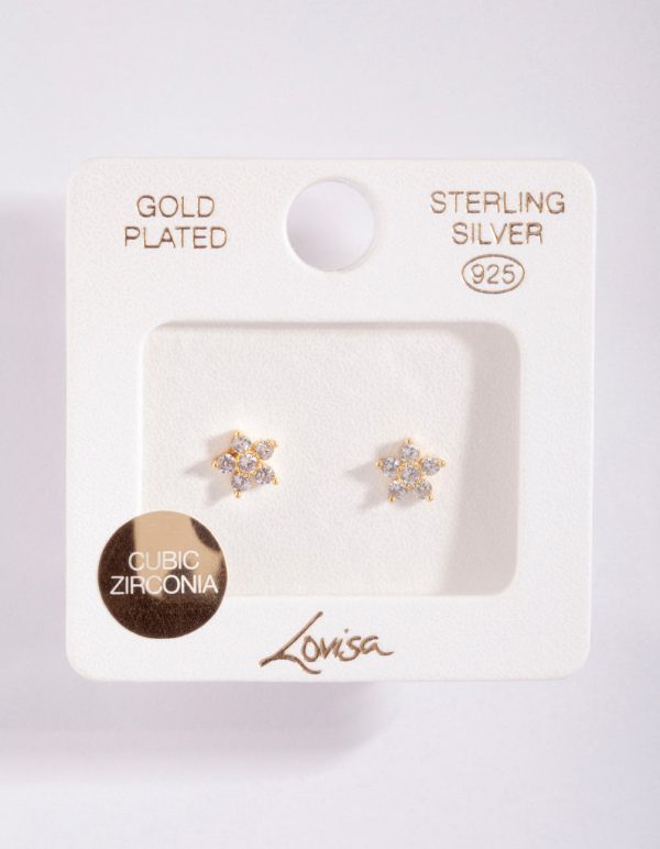 Gold Plated Sterling Silver Cubic Zirconia Flower Stud Earrings Online Sale