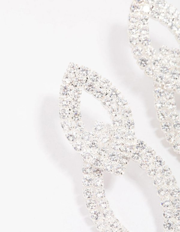 Silver Cubic Zirconia Double Layered Drop Earrings Sale - Image 3